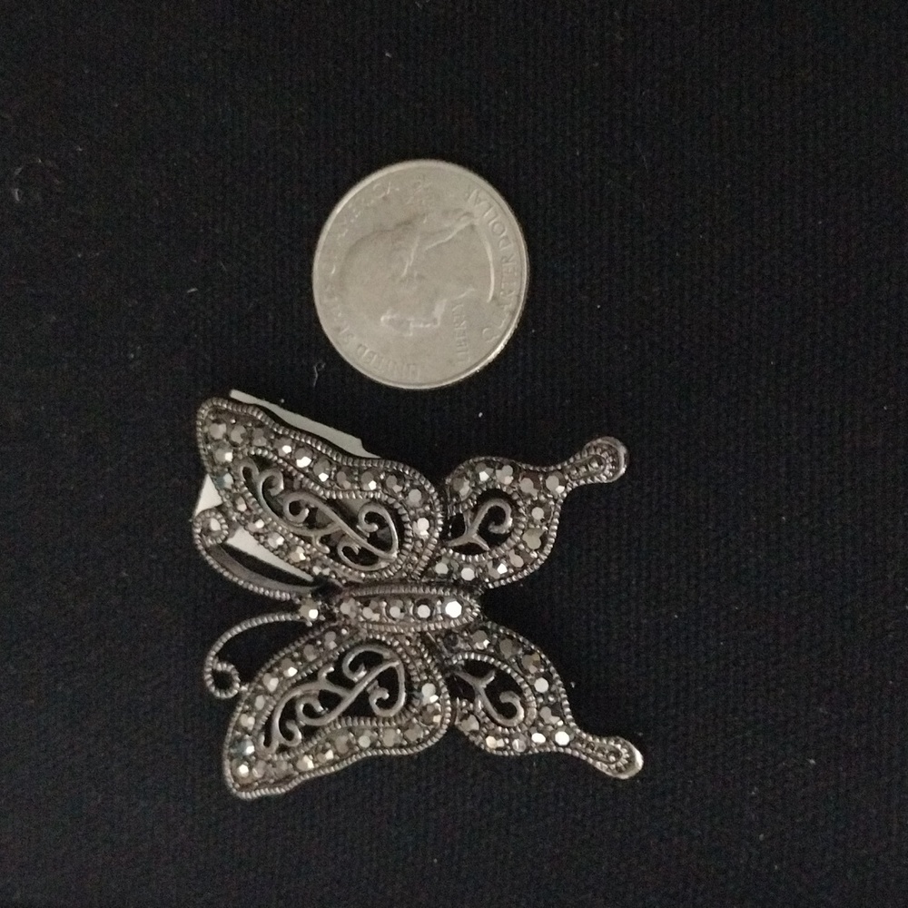 Vintage Silver Tone Lia Sophia Marcasite Butterfly Brooch - Picture 5 of 5